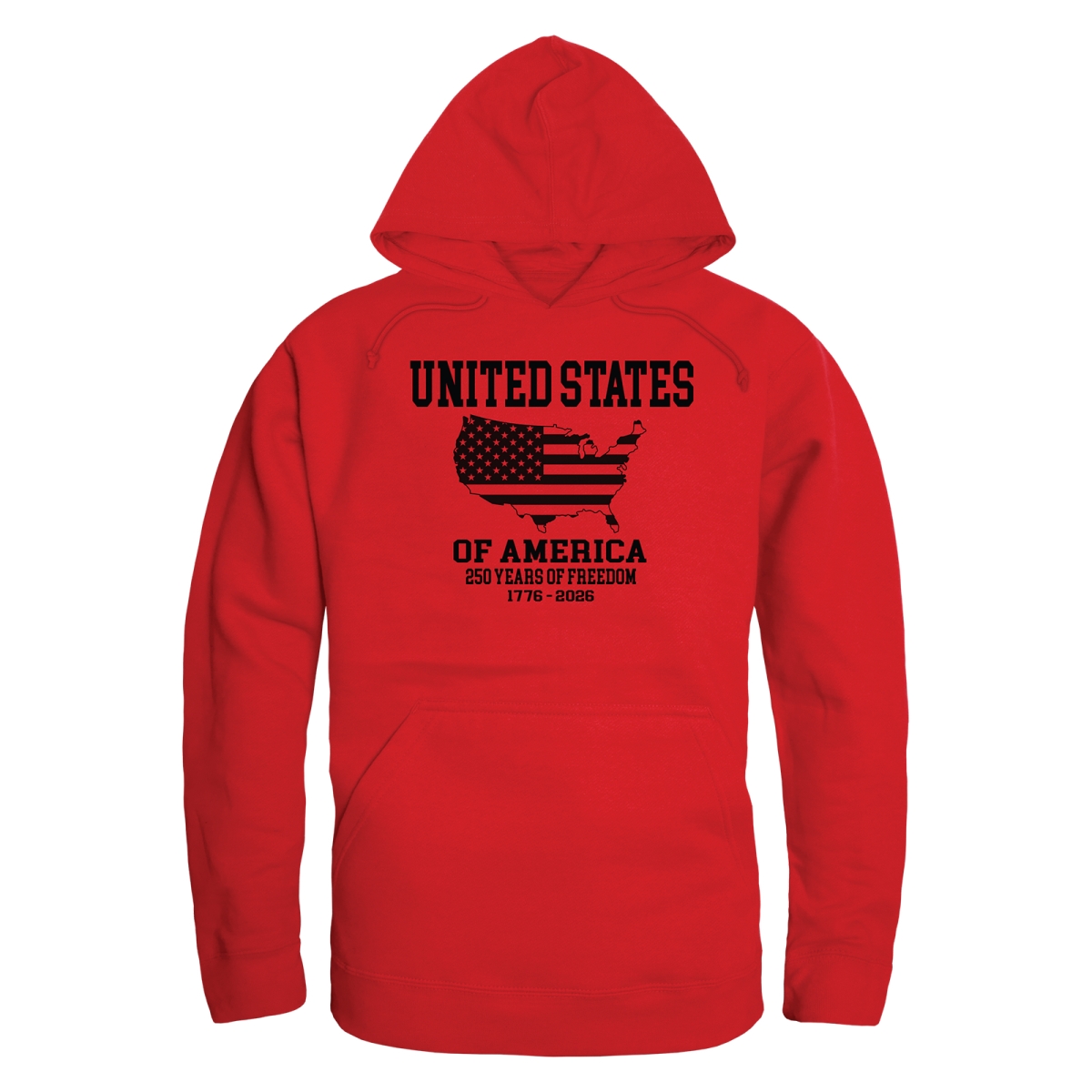 AN4-247-RD2-01 America Anniversary US Map Long Sleeve Hoodie, Red - Small