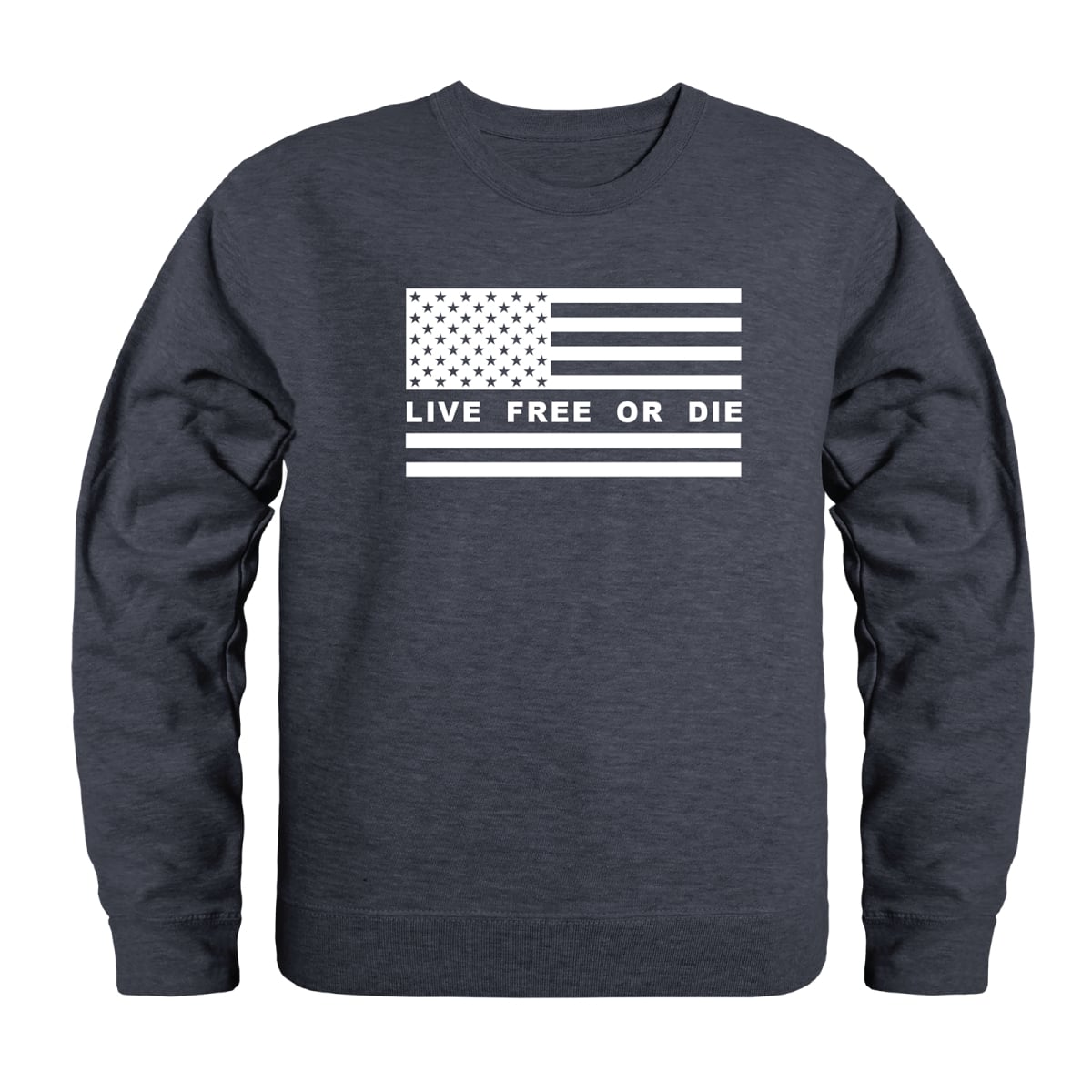 AN5-257-HCH-03 America Anniversary Live Free or Die Crewneck Long Sleeve T-Shirt, Heather Charcoal - Large
