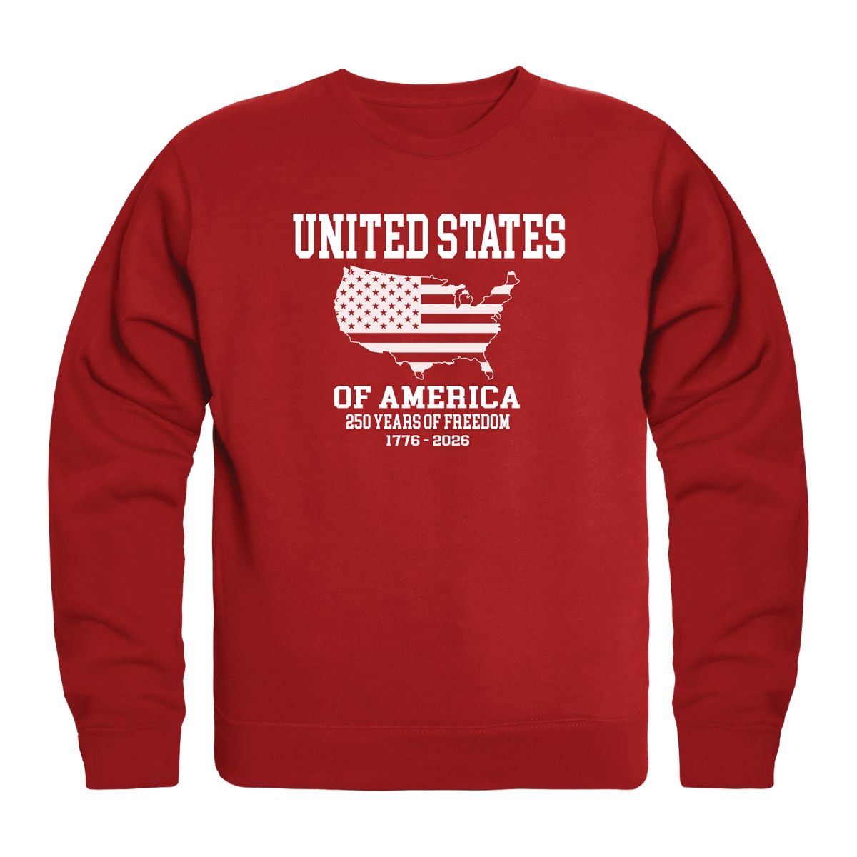 AN5-247-RED-04 America Anniversary US Map Crewneck Long Sleeve T-Shirt, Red - Extra Large