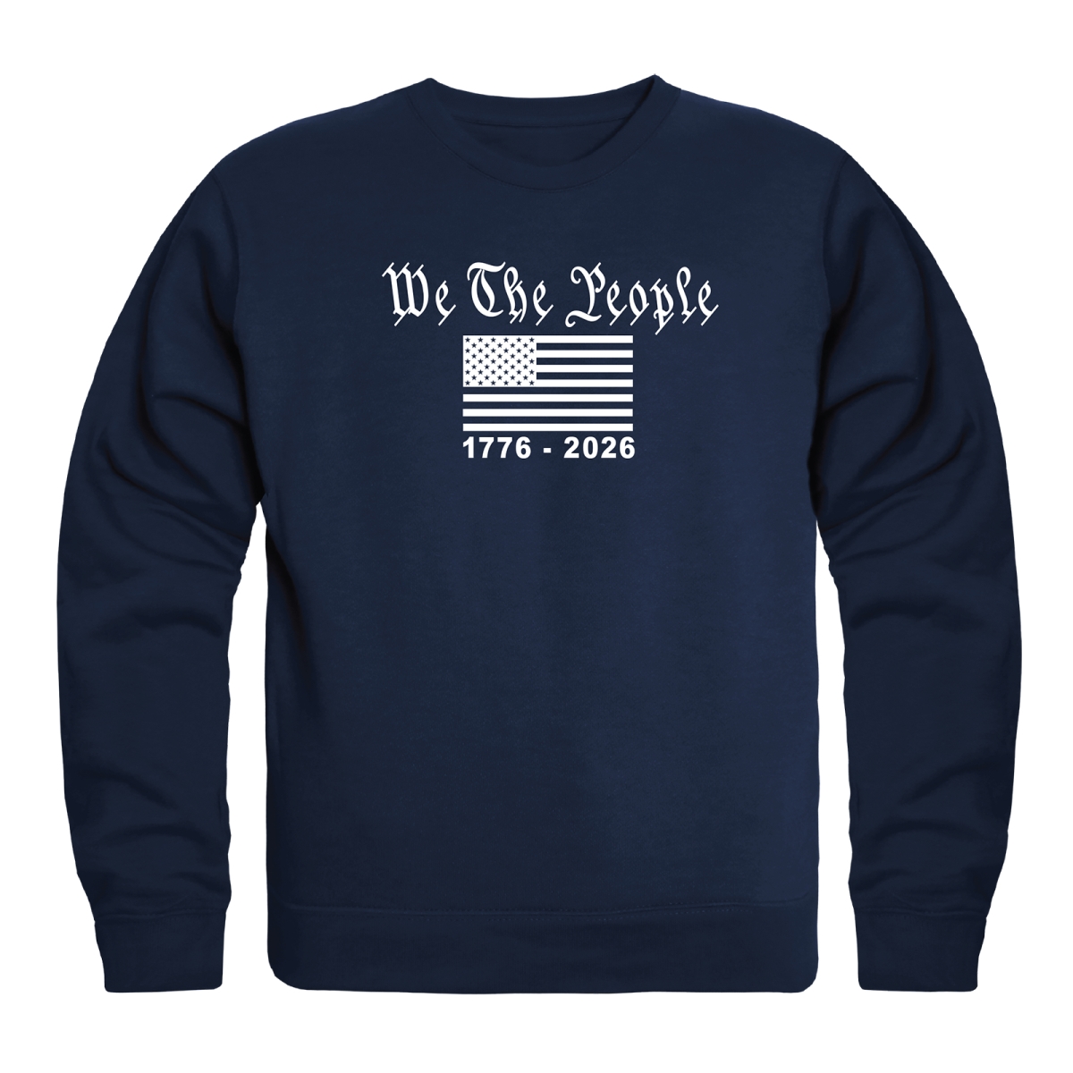 AN5-254-NVY-01 America Anniversary We the People Crewneck Long Sleeve T-Shirt, Navy - Small