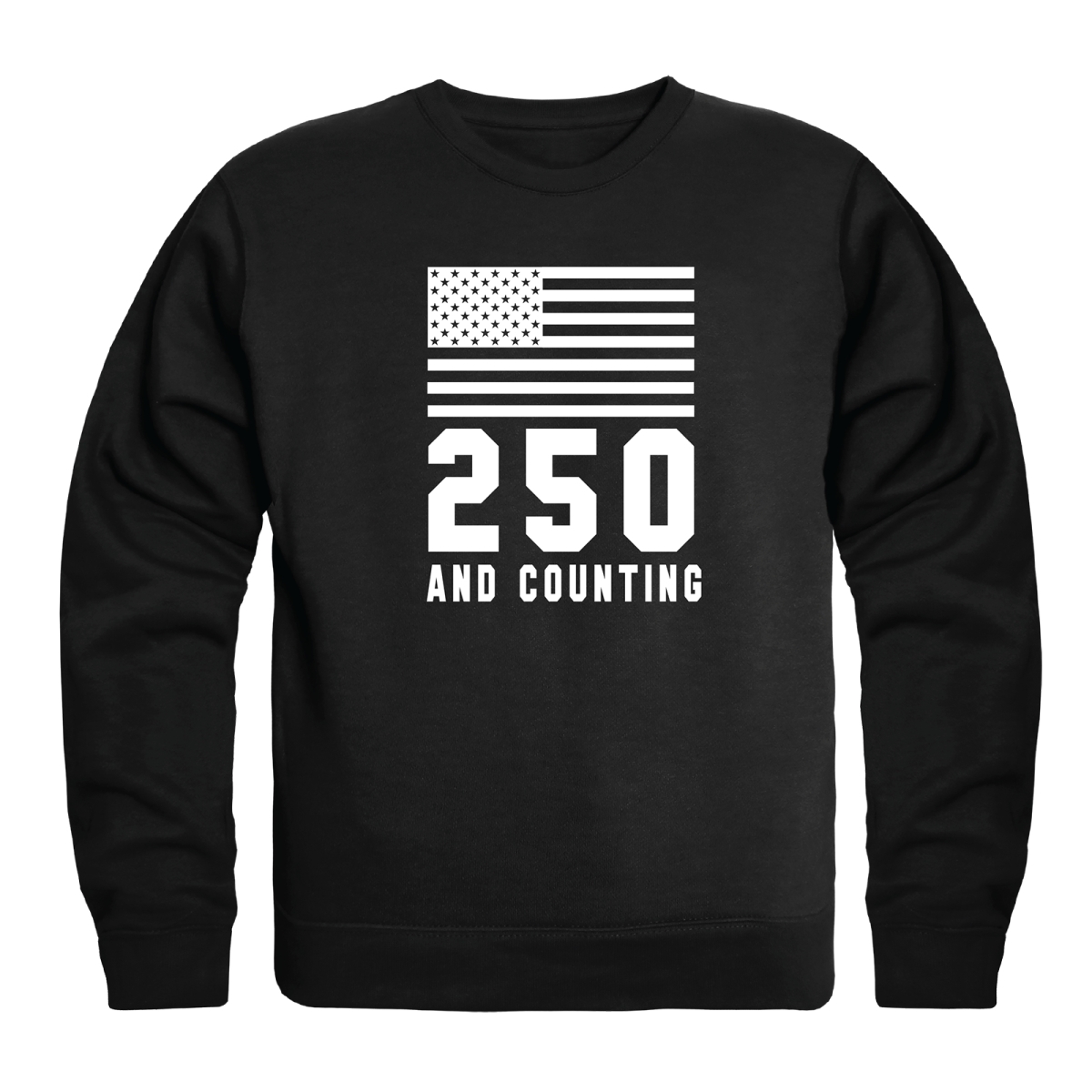 AN5-255-BLK-04 America Anniversary 250 & Counting Crewneck Long Sleeve T-Shirt, Black - Extra Large