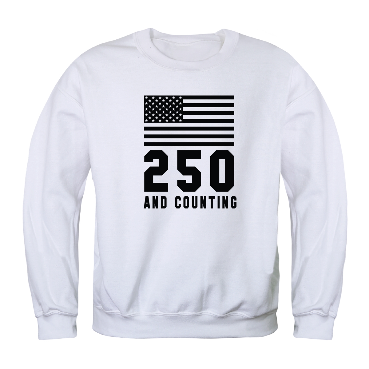 AN5-255-WHT-04 America Anniversary 250 & Counting Crewneck Long Sleeve T-Shirt, White - Extra Large