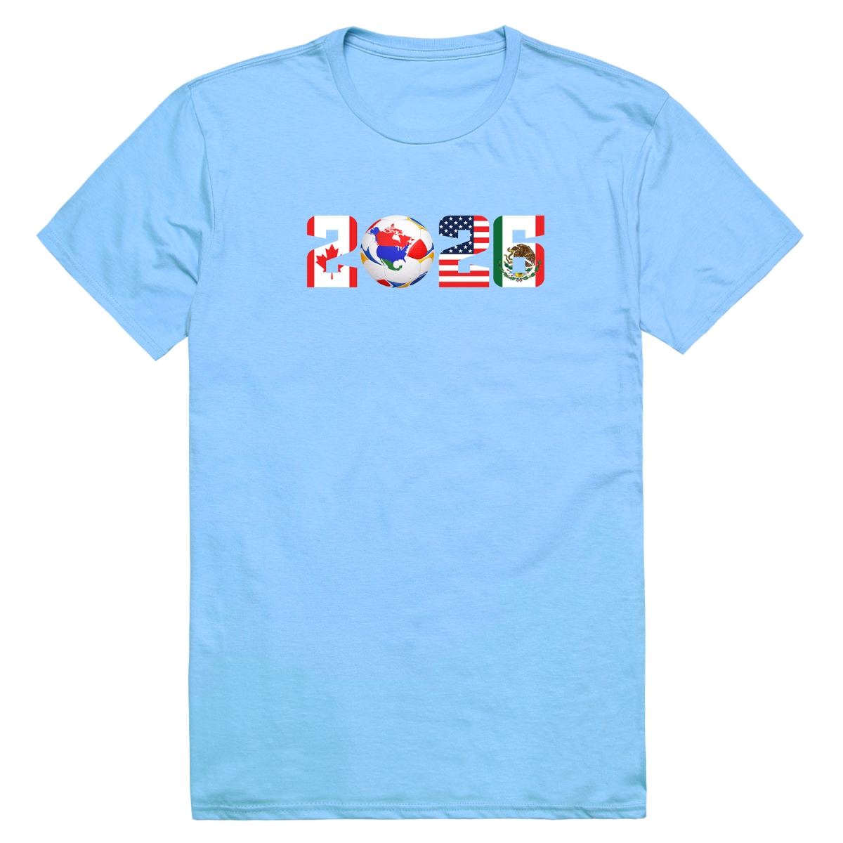 MD1-SB6-SKY-02 Soccer 2026 Flags Short Sleeve T-Shirt, Sky Blue - Medium