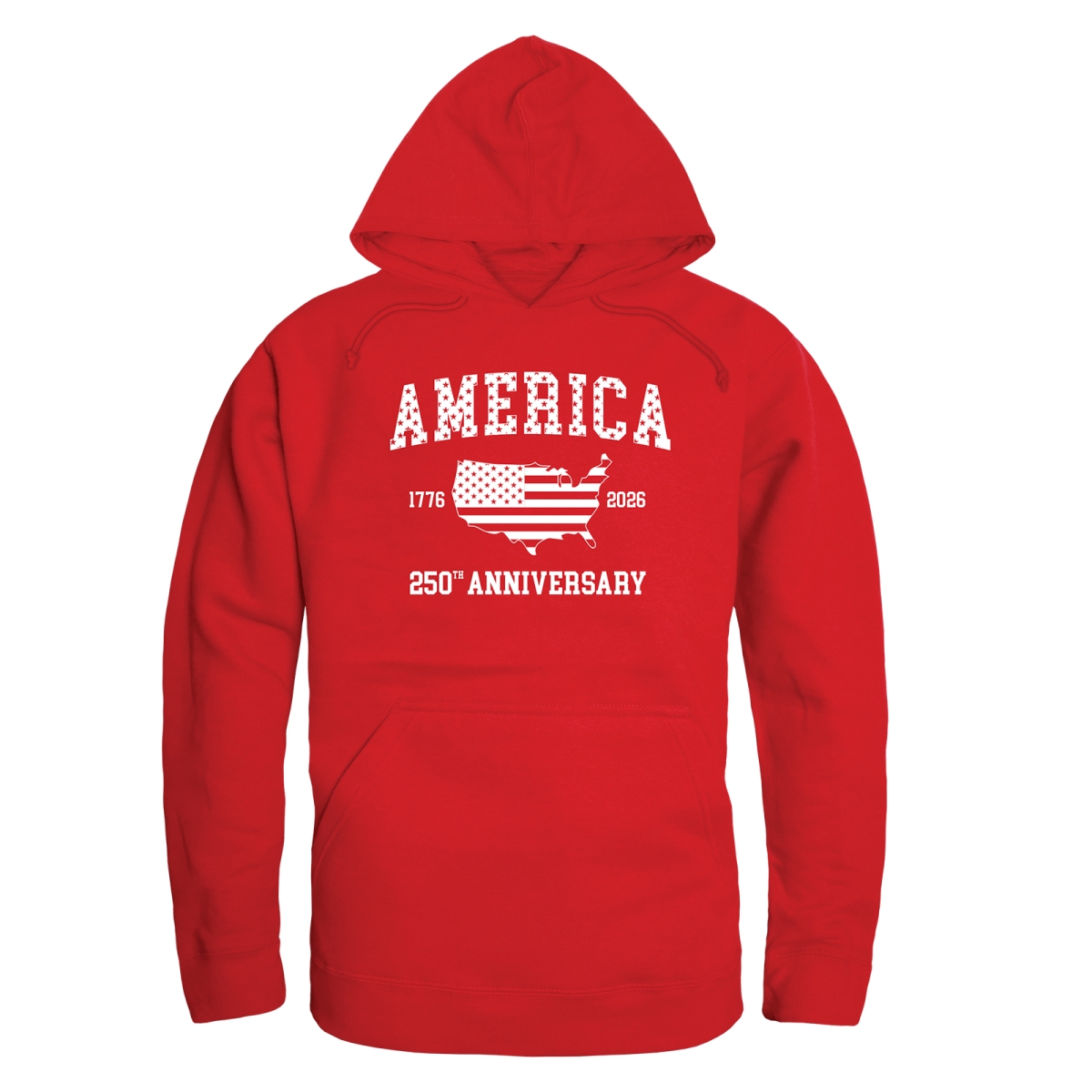 AN4-237-RED-02 America 250th Anniversary Long Sleeve Hoodie, Red - Medium