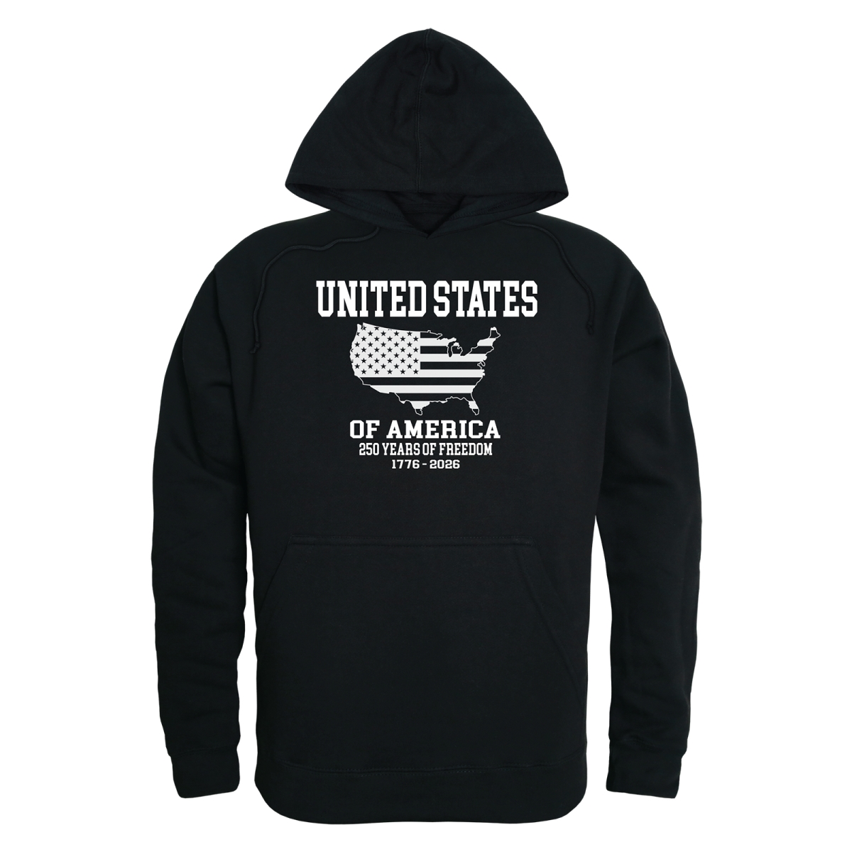AN4-247-BLK-02 America Anniversary US Map Long Sleeve Hoodie, Black - Medium