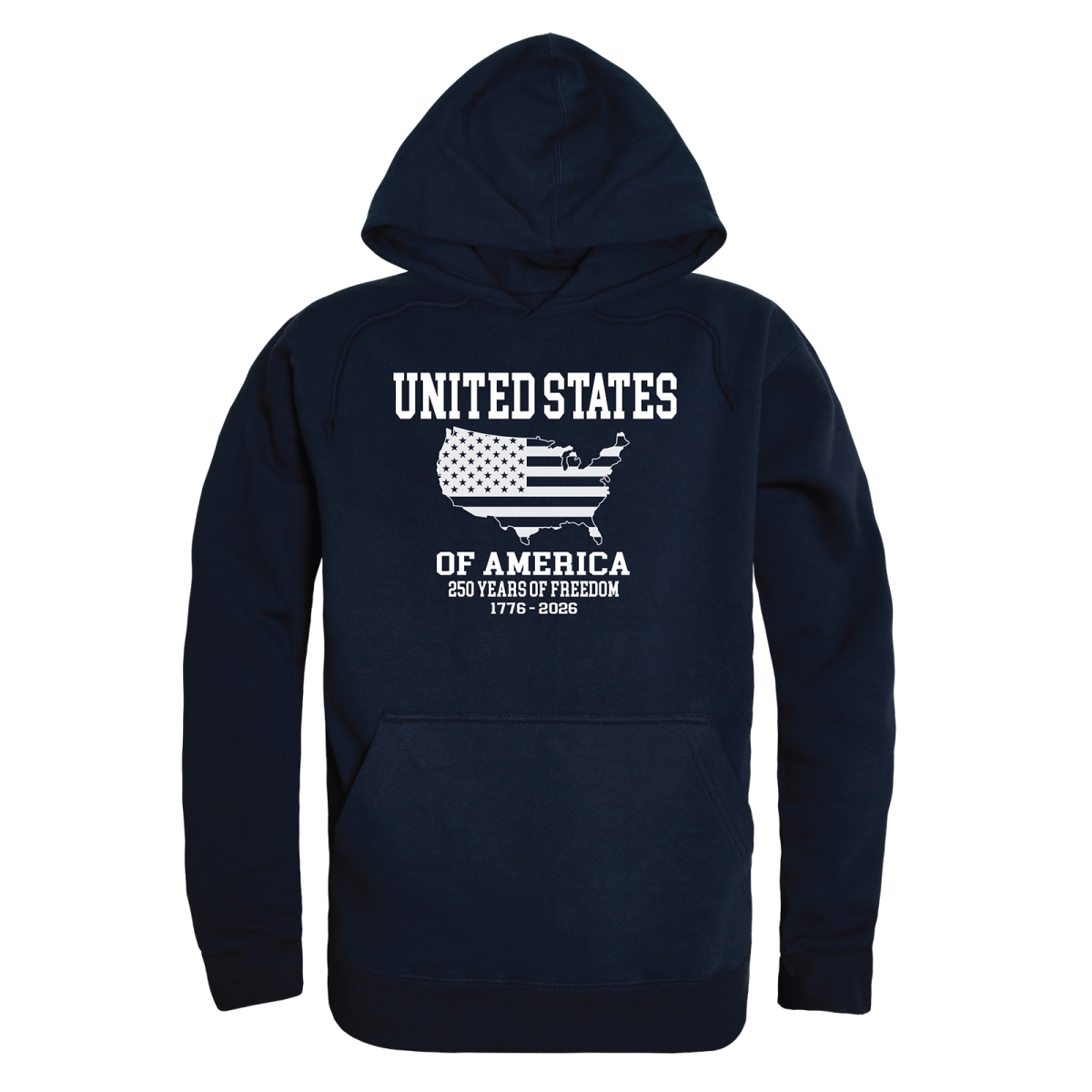 AN4-247-NVY-02 America Anniversary US Map Long Sleeve Hoodie, Navy - Medium