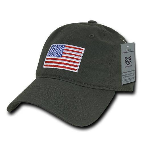 Relaxed Graphic Cap, Original USA Flag, Olive