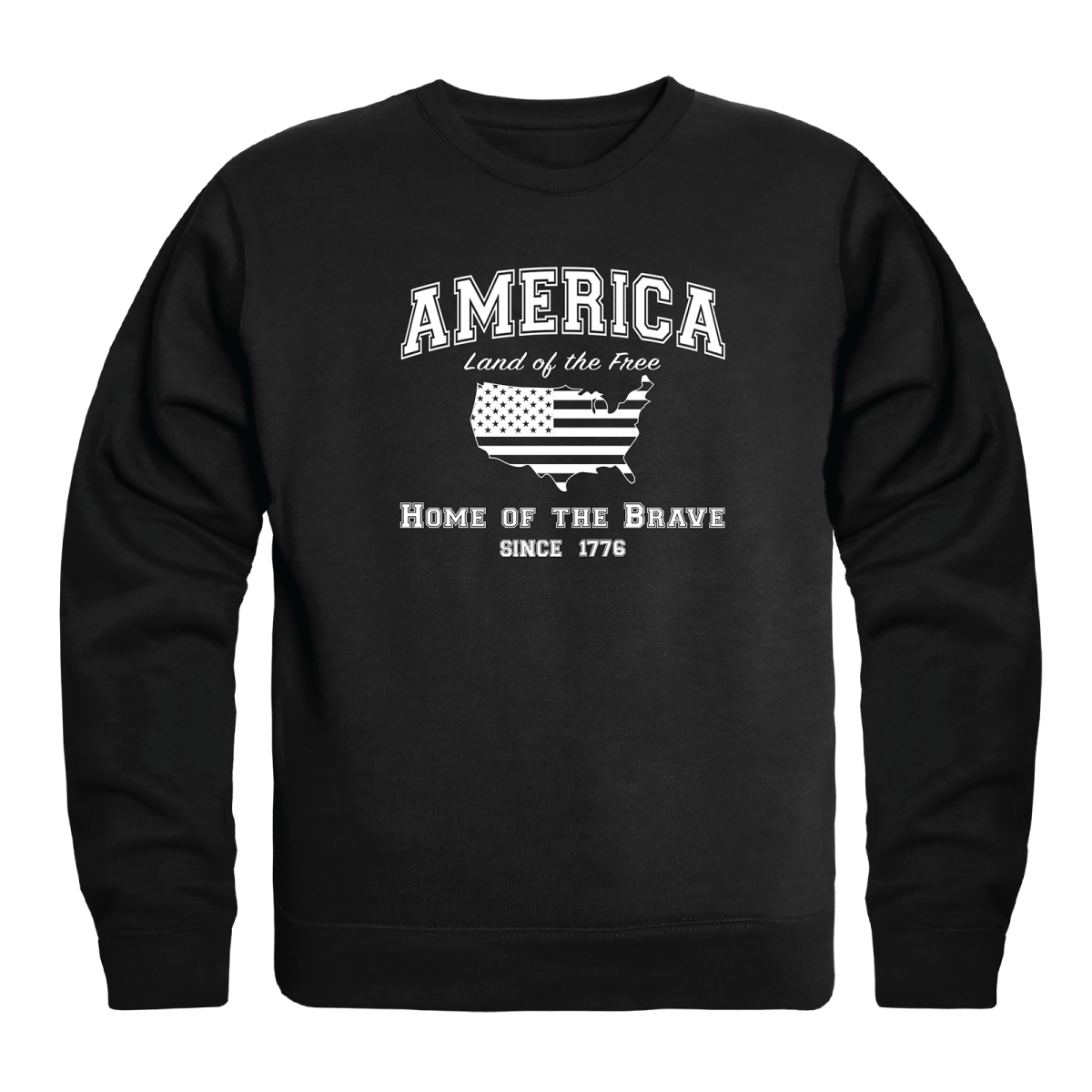 AN5-256-BLK-02 America Anniversary Land of the Free Crewneck Long Sleeve T-Shirt, Black - Medium
