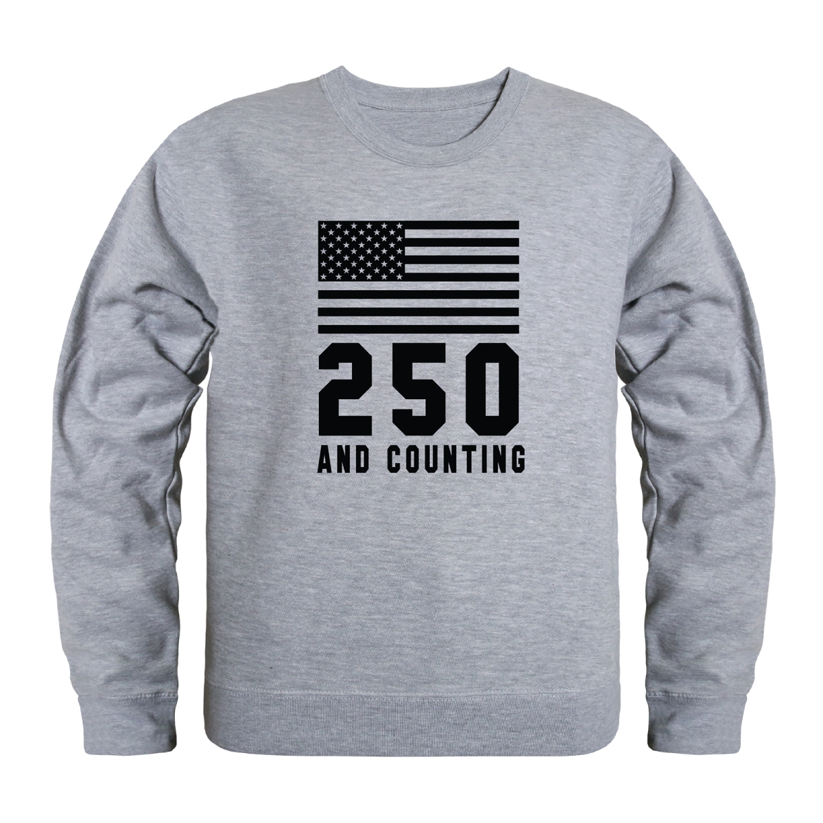 AN5-255-HGY-04 America Anniversary 250 & Counting Crewneck Long Sleeve T-Shirt, Heather Gray - Extra Large