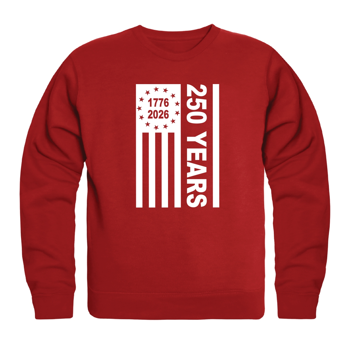AN5-246-RED-04 America 250 Years Anniversary Flag Crewneck Long Sleeve T-Shirt, Red - Extra Large
