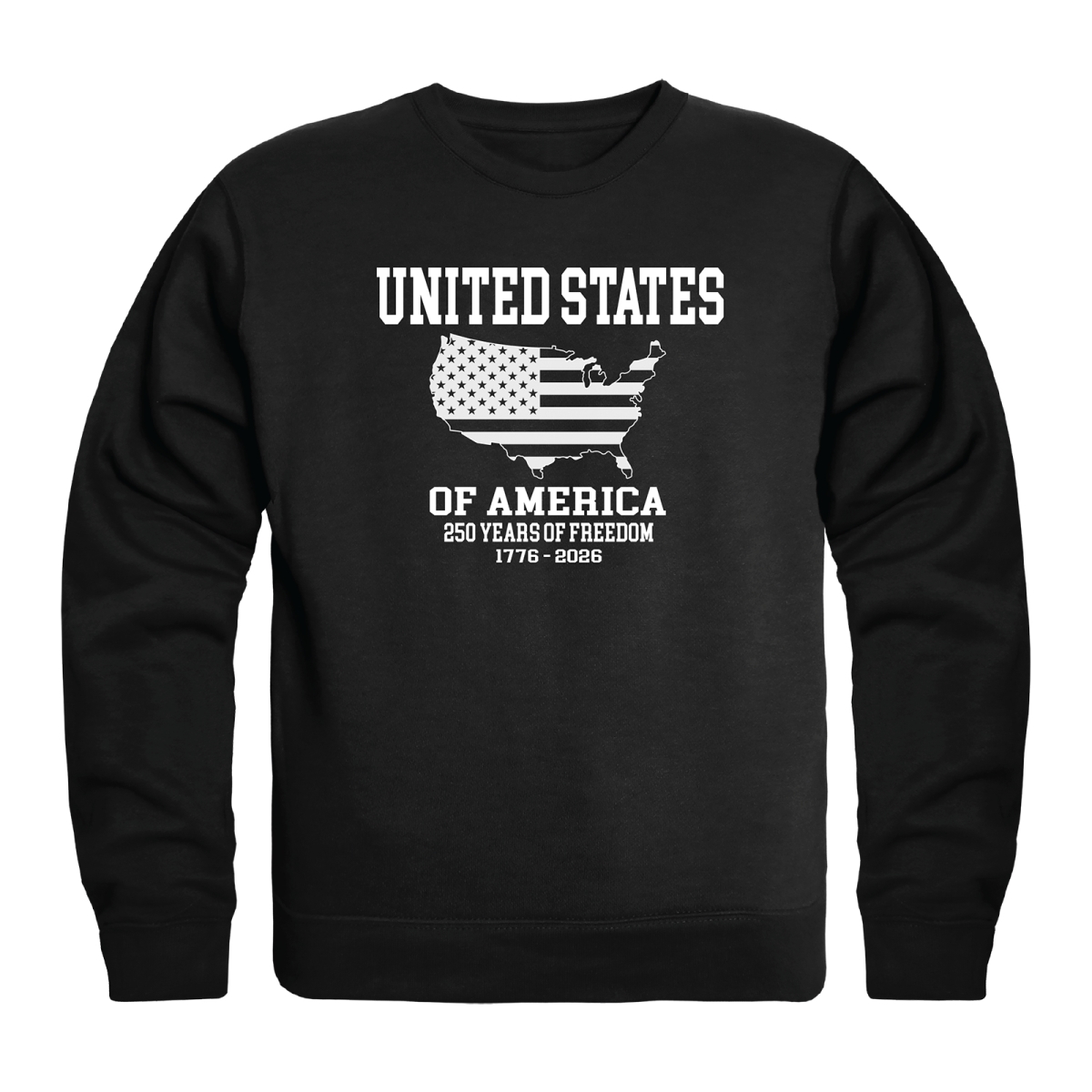AN5-247-BLK-04 America Anniversary US Map Crewneck Long Sleeve T-Shirt, Black - Extra Large