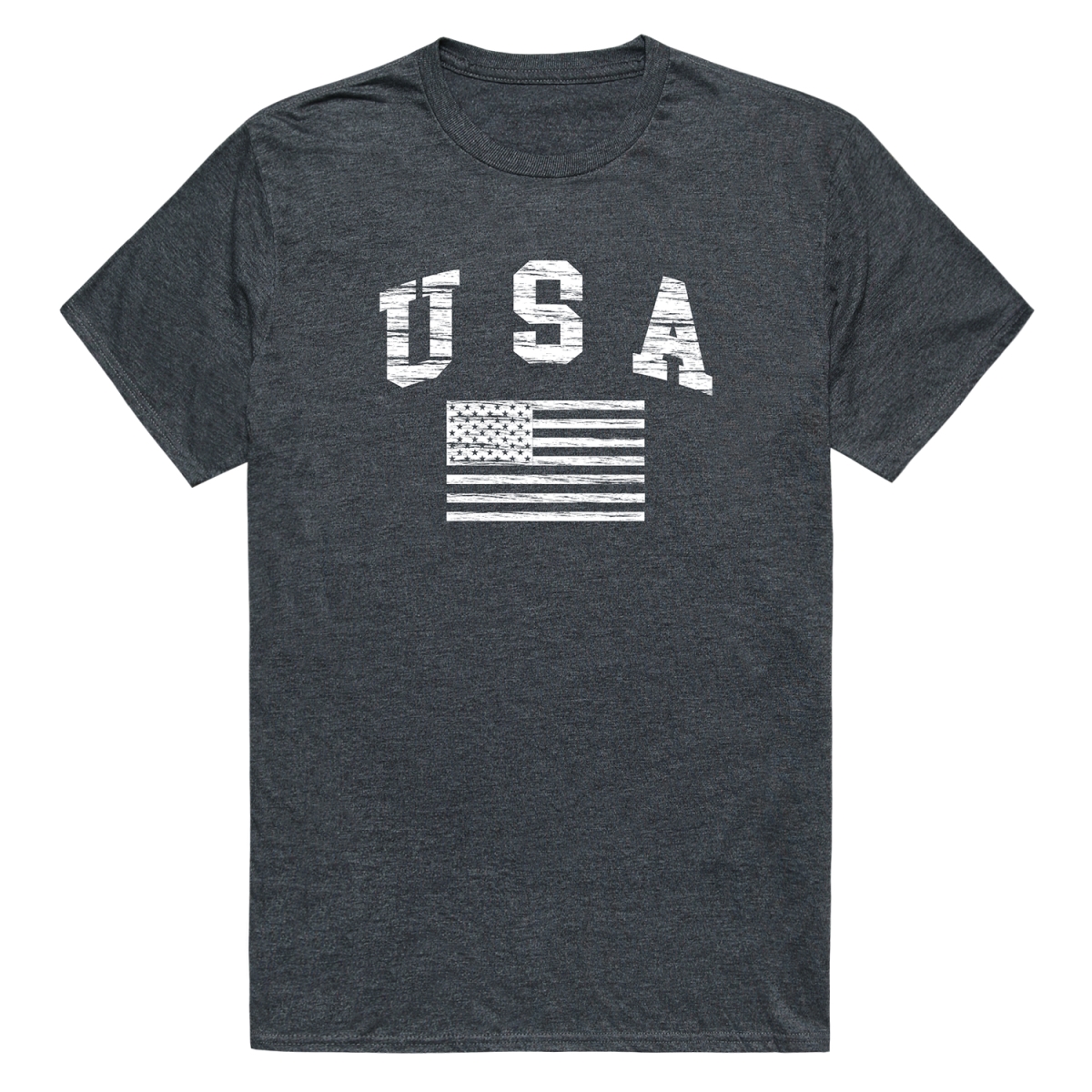 RS8-US2-HCH-02 Distressed USA Flag Short Sleeve T-Shirt, Heather Charcoal - Medium