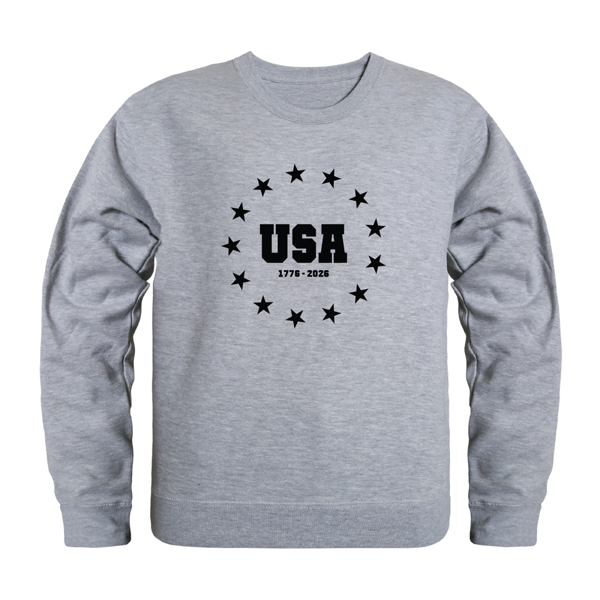 AN5-248-HGY-02 America Anniversary USA Stars Crewneck Long Sleeve T-Shirt, Heather Gray - Medium