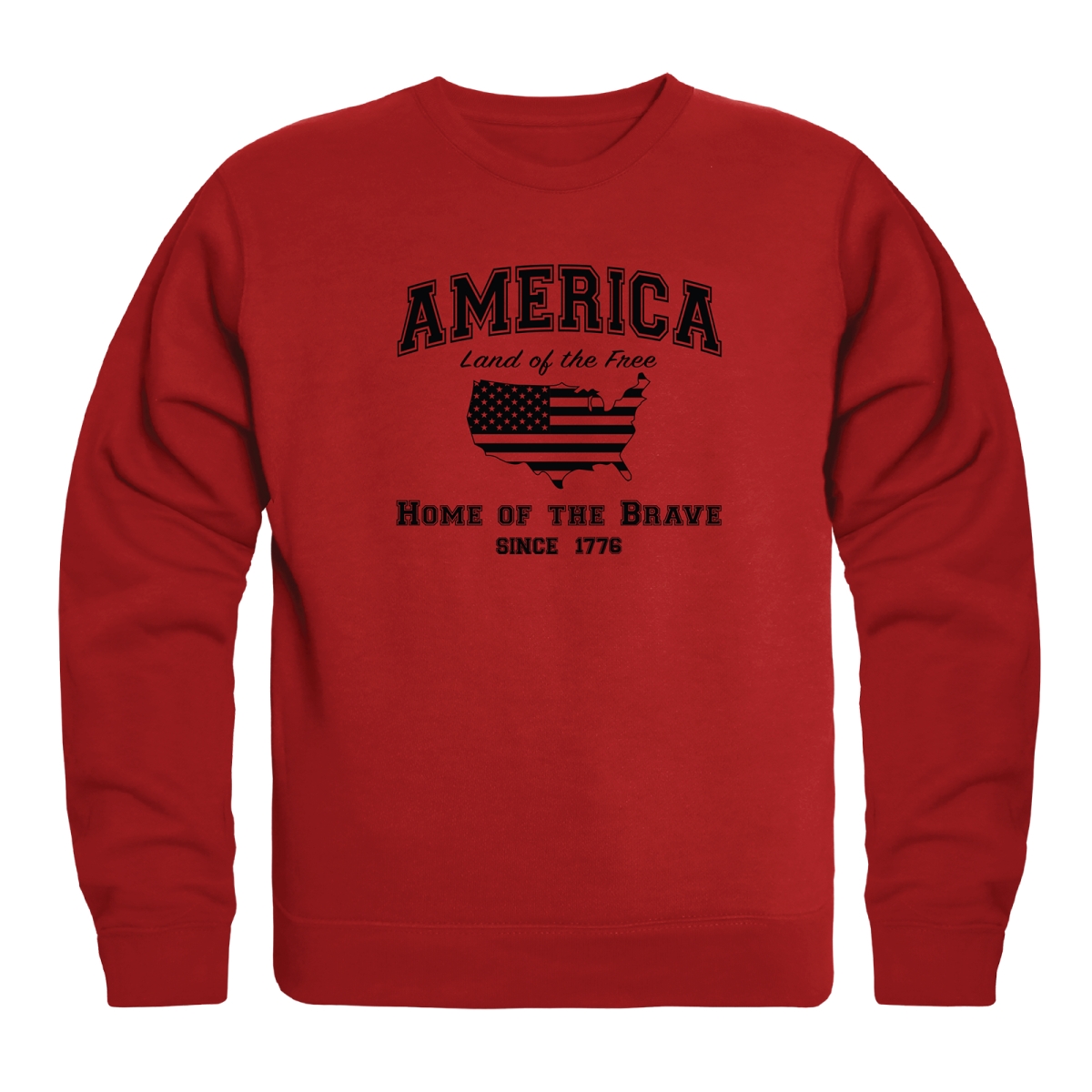 AN5-256-RD2-04 America Anniversary Land of the Free Crewneck Long Sleeve T-Shirt, Red - Extra Large