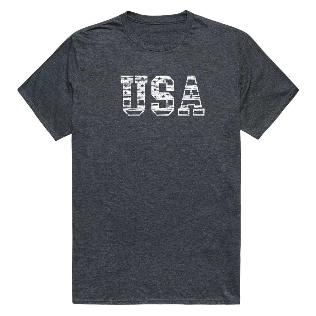 RS8-US3-HCH-02 USA 3 Distressed Short Sleeve T-Shirt, Heather Charcoal - Medium
