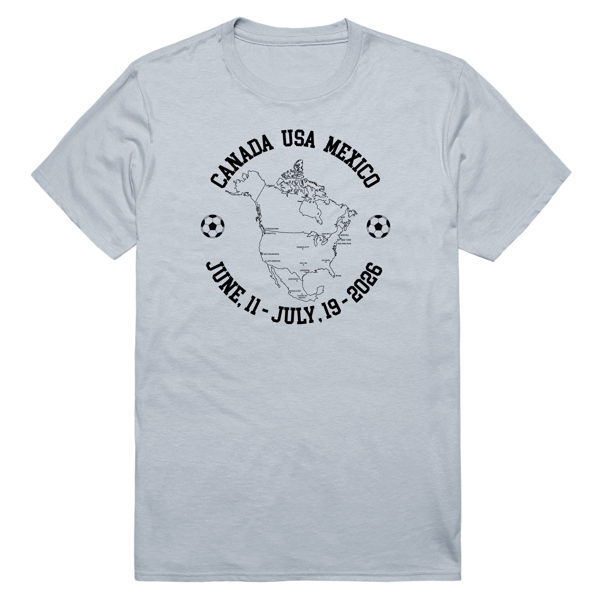 MD1-SB7-SIL-03 Soccer Host Cities Map 2026 Short Sleeve T-Shirt, Silver - Large