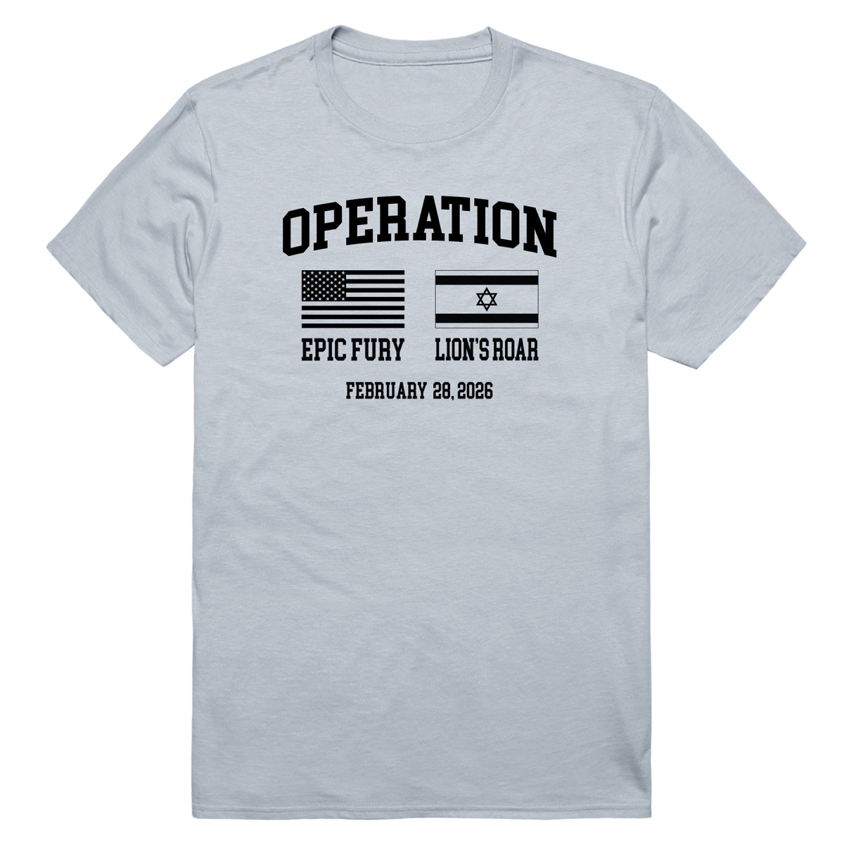 AM0-263-SIL-04 Operation War Epic Fury 2 Flags Short Sleeve T-Shirt, Silver - Extra Large
