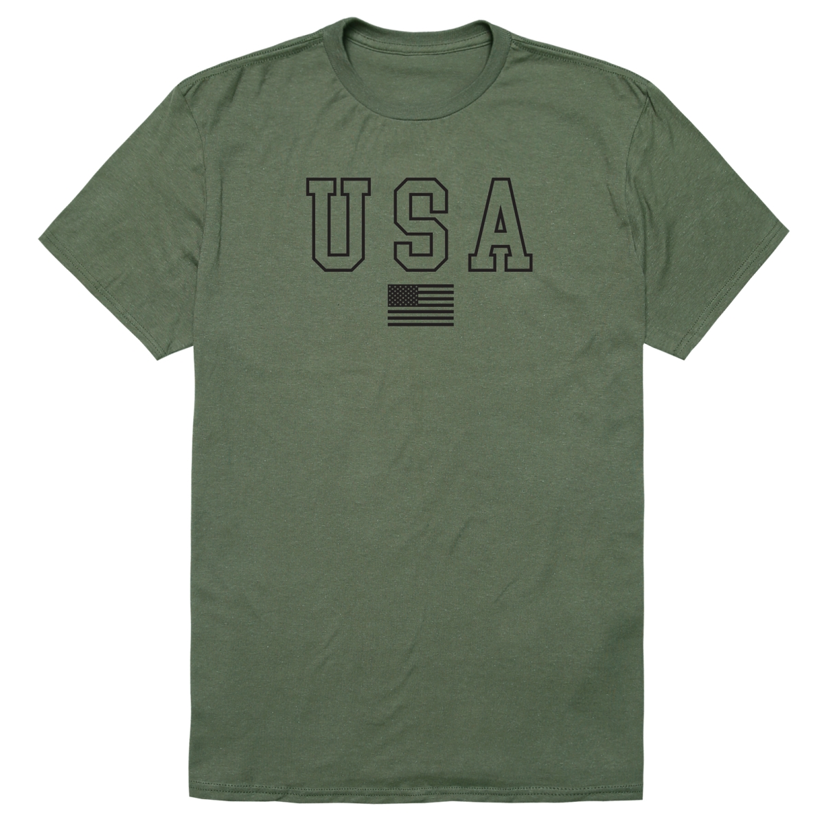 AM3-222-OLV-02 America Basic USA & Flag Short Sleeve T-Shirt, Olive - Medium