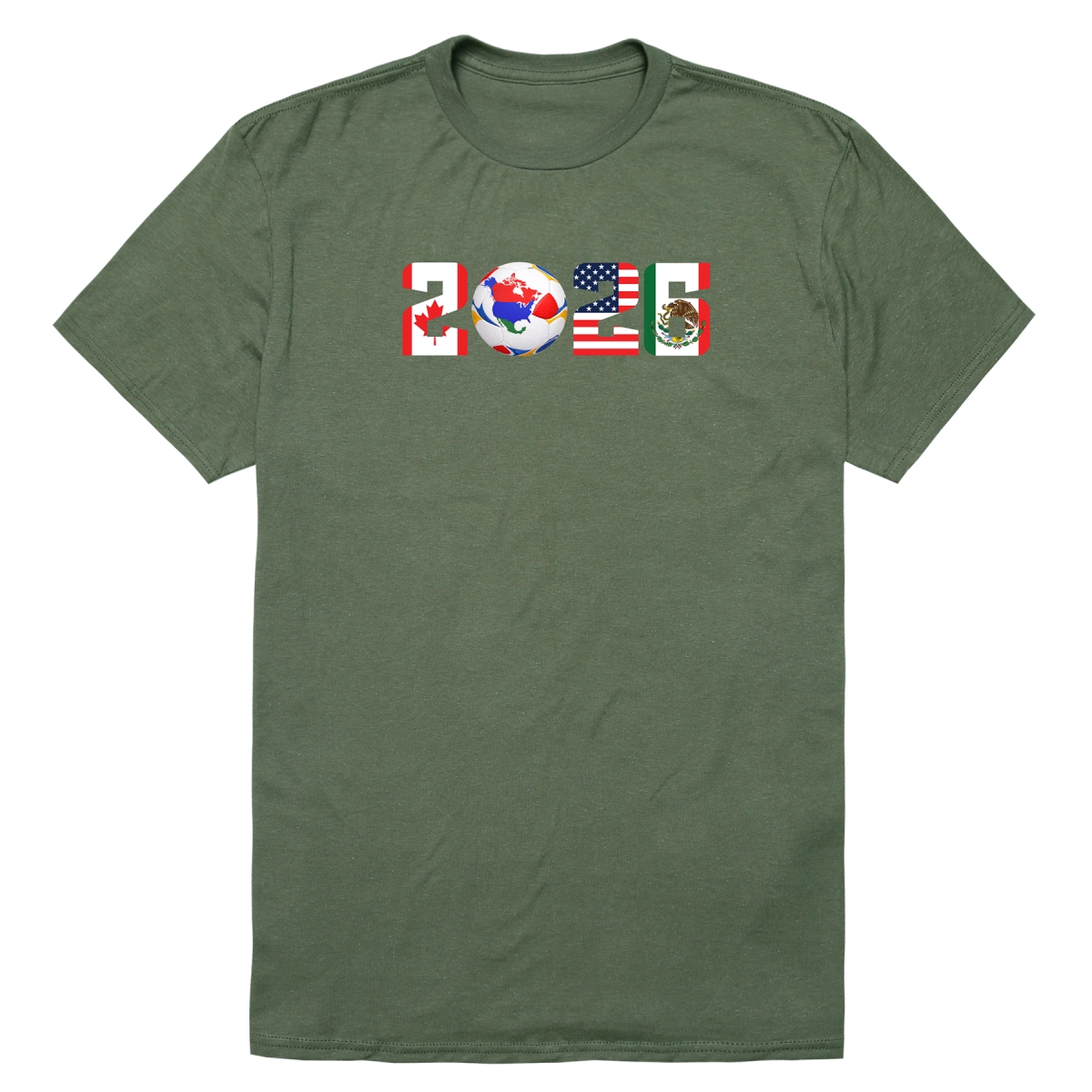 MD1-SB6-OLV-02 Soccer 2026 Flags Short Sleeve T-Shirt, Olive - Medium