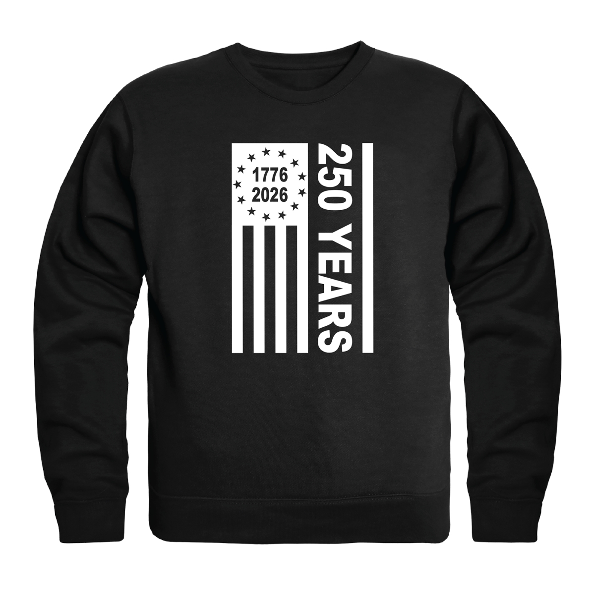 AN5-246-BLK-02 America 250 Years Anniversary Flag Crewneck Long Sleeve T-Shirt, Black - Medium