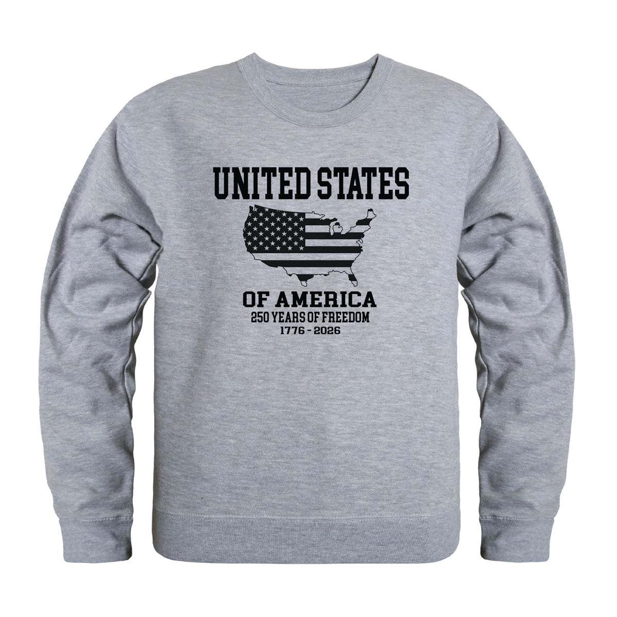 AN5-247-HGY-01 America Anniversary US Map Crewneck Long Sleeve T-Shirt, Heather Gray - Small