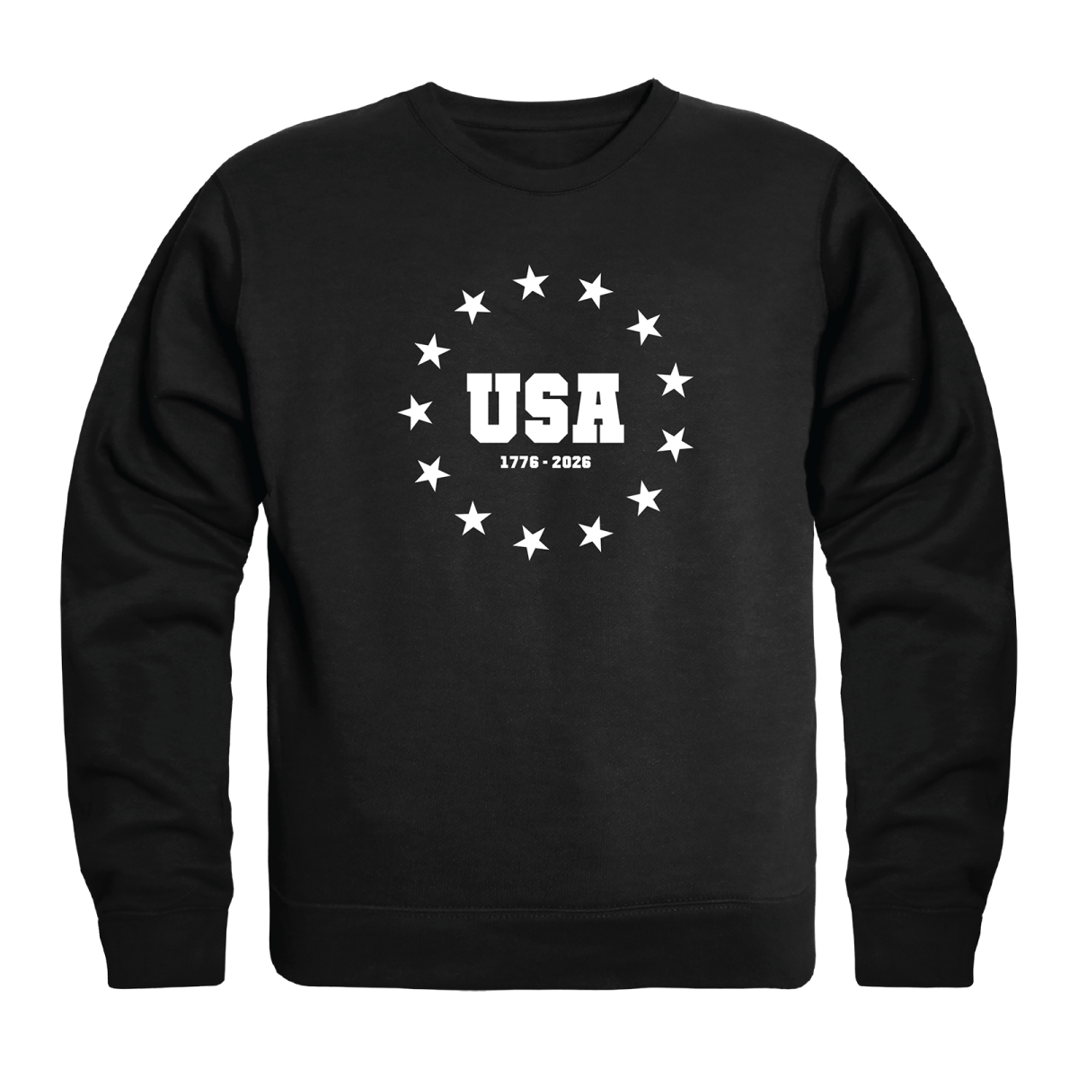 AN5-248-BLK-04 America Anniversary USA Stars Crewneck Long Sleeve T-Shirt, Black - Extra Large