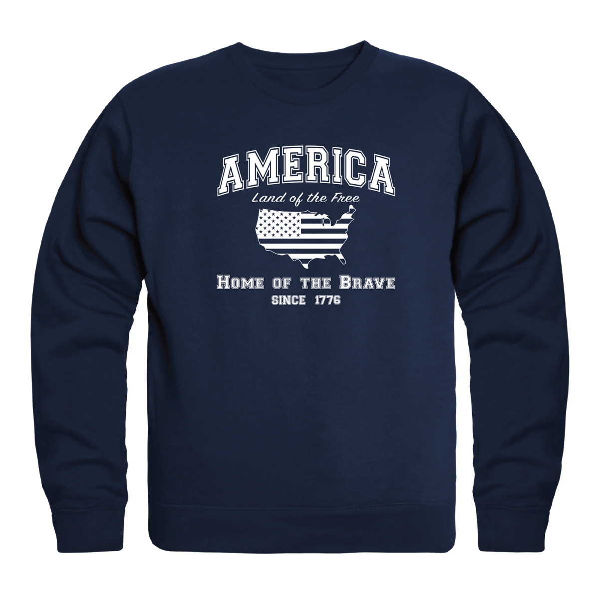 AN5-256-NVY-03 America Anniversary Land of the Free Crewneck Long Sleeve T-Shirt, Navy - Large