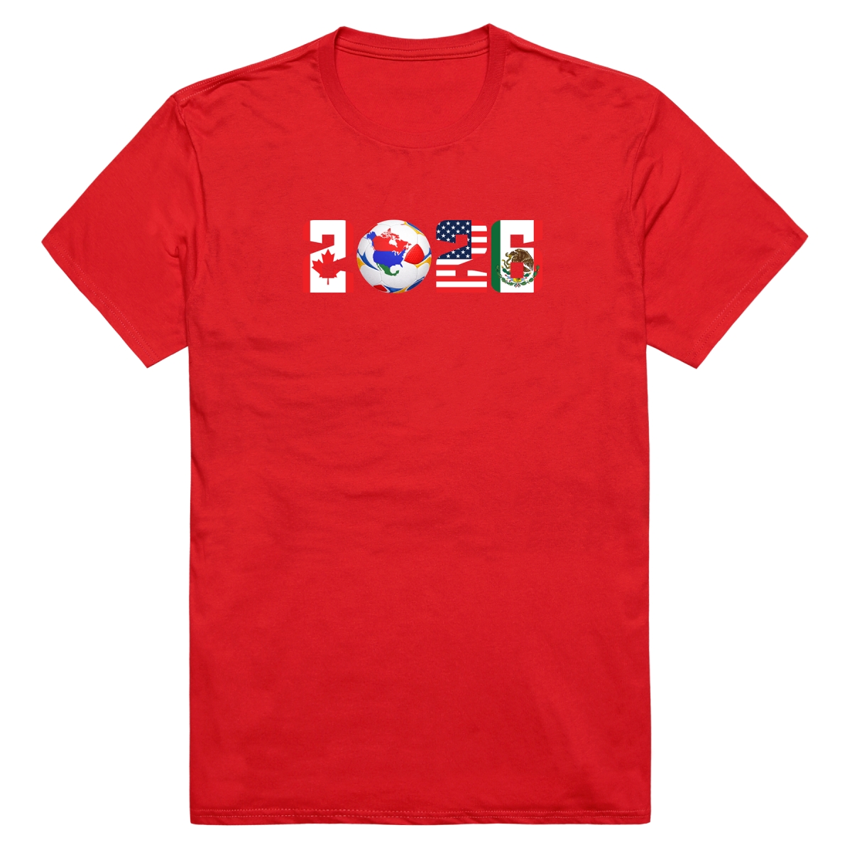 MD1-SB6-RED-02 Soccer 2026 Flags Short Sleeve T-Shirt, Red - Medium