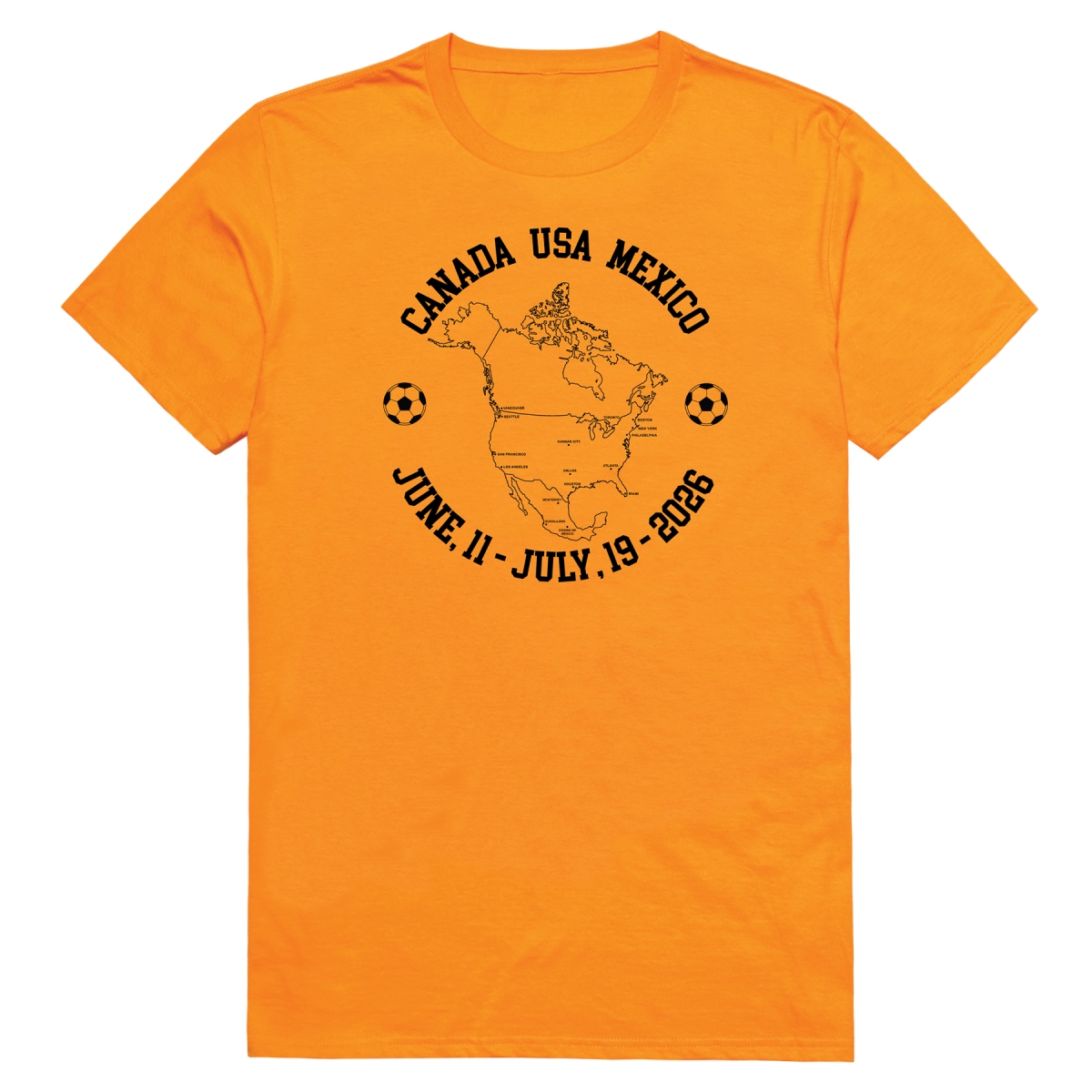 MD1-SB7-GLD-02 Soccer Host Cities Map 2026 Short Sleeve T-Shirt, Gold - Medium