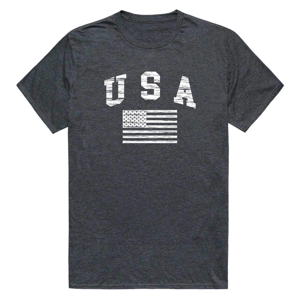 RS6-US2-HCH-01 Distressed USA 2 Flag Short Sleeve T-Shirt, Heather Charcoal - Small