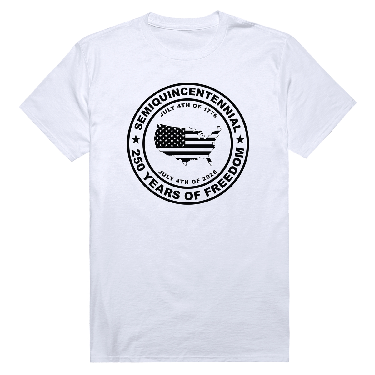 AN3-245-WHT-03 America Anniversary Map Flag Short Sleeve T-Shirt, White - Large