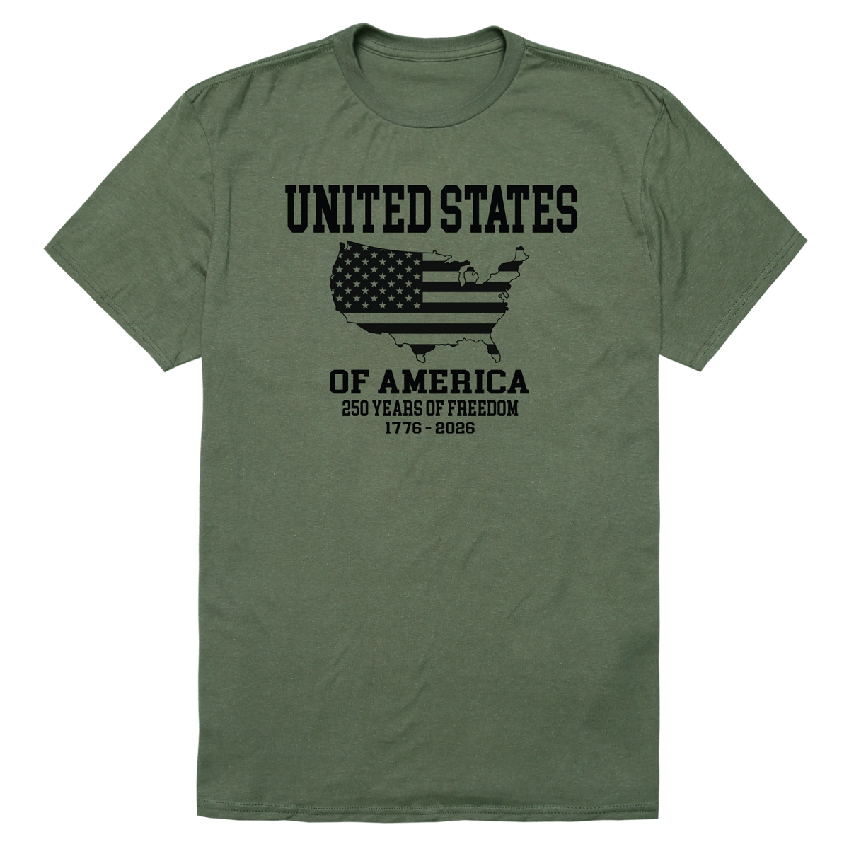 AN3-247-OLV-02 America Anniversary US Map Short Sleeve T-Shirt, Olive - Medium