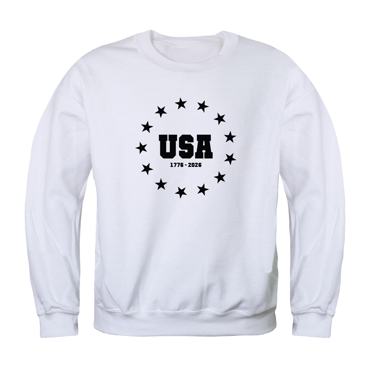 AN5-248-WHT-03 America Anniversary USA Stars Crewneck Long Sleeve T-Shirt, White - Large