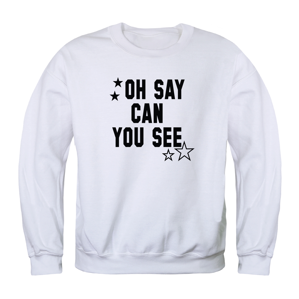 AN5-252-WHT-03 America Anniversary Oh Say Can You See Crewneck Long Sleeve T-Shirt, White - Large
