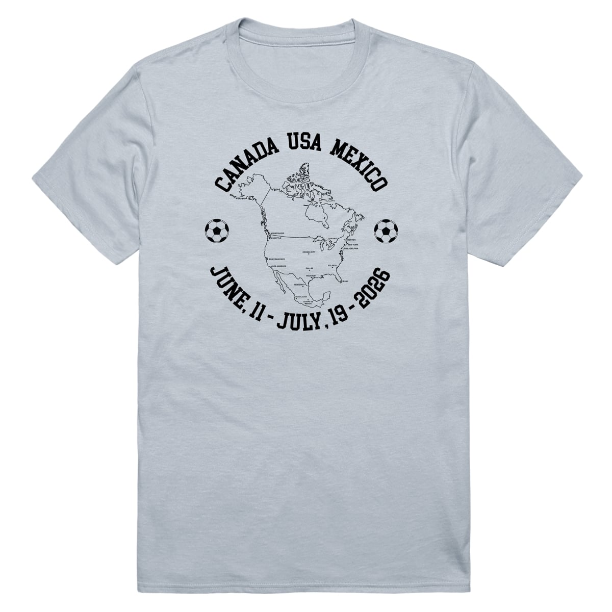 MD1-SB7-SIL-02 Soccer Host Cities Map 2026 Short Sleeve T-Shirt, Silver - Medium