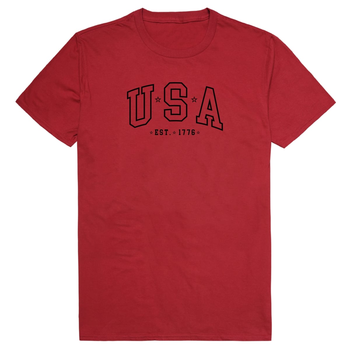 AM3-221-CAR-03 America Basic USA Est. 1776 Short Sleeve T-Shirt, Cardinal - Large