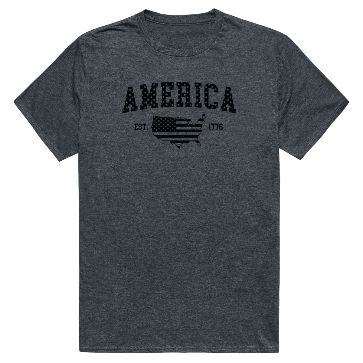 AM3-226-HCH-02 Basic America 1776 Short Sleeve T-Shirt, Heather Charcoal - Medium