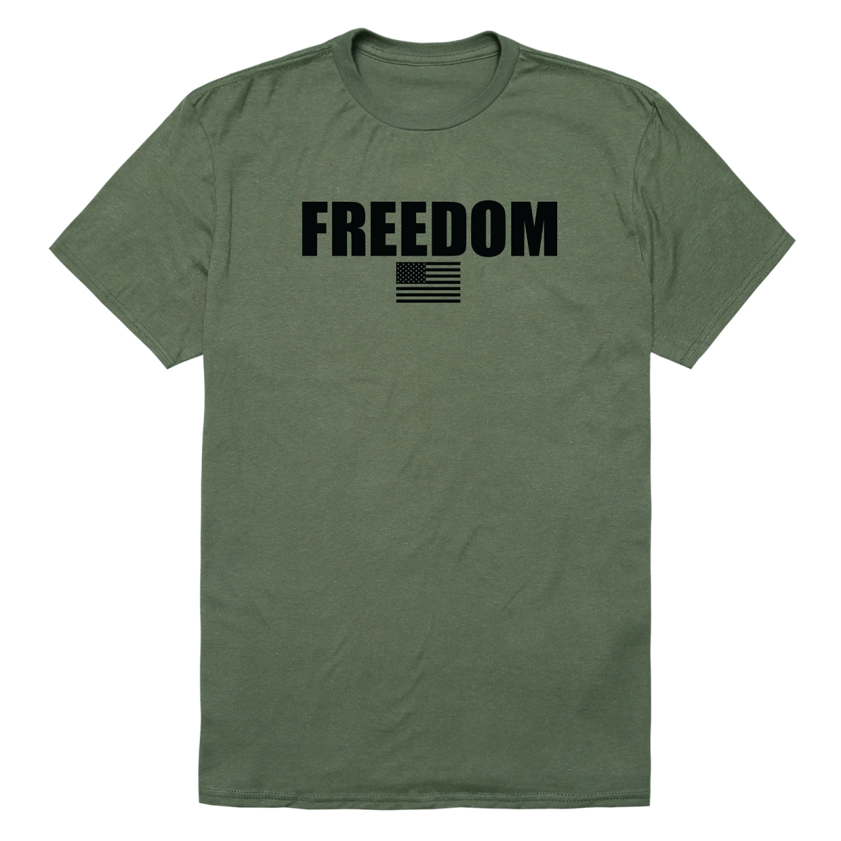 AM3-235-OLV-02 America Basic Freedom US Flag Short Sleeve T-Shirt, Olive - Medium
