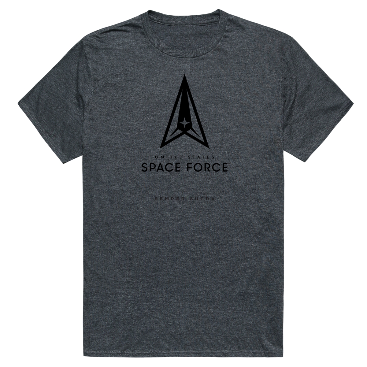 AM5-SF7-HCH-04 Basic Military Space Force 7 Short Sleeve T-Shirt, Heather Charcoal - Extra Large