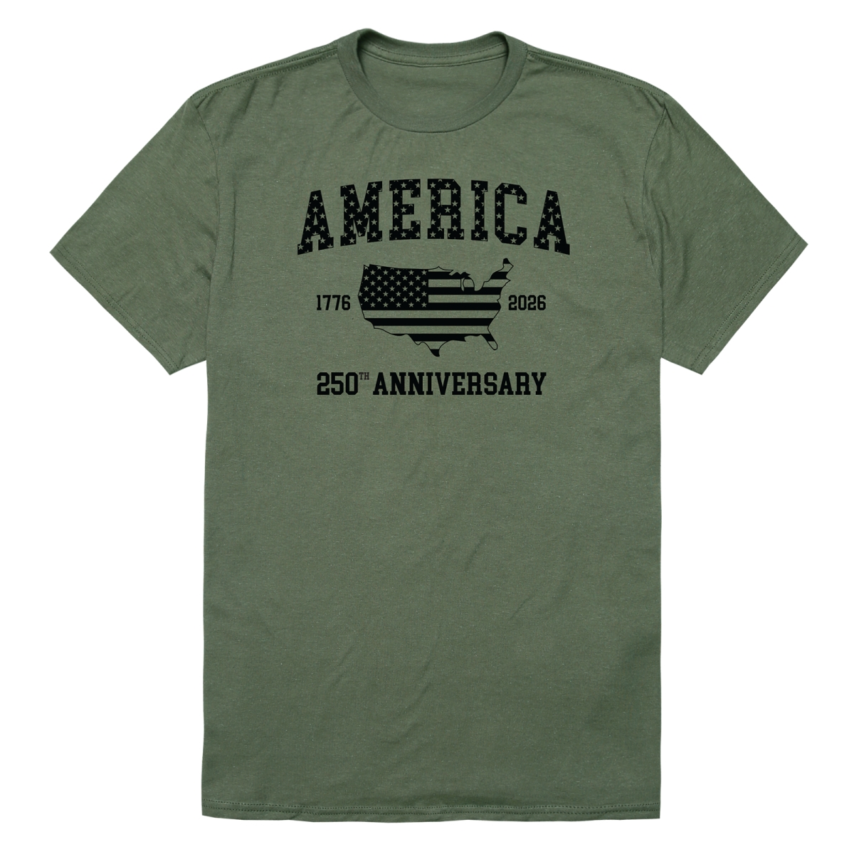 AN3-237-OLV-02 America 250th Anniversary Short Sleeve T-Shirt, Olive - Medium