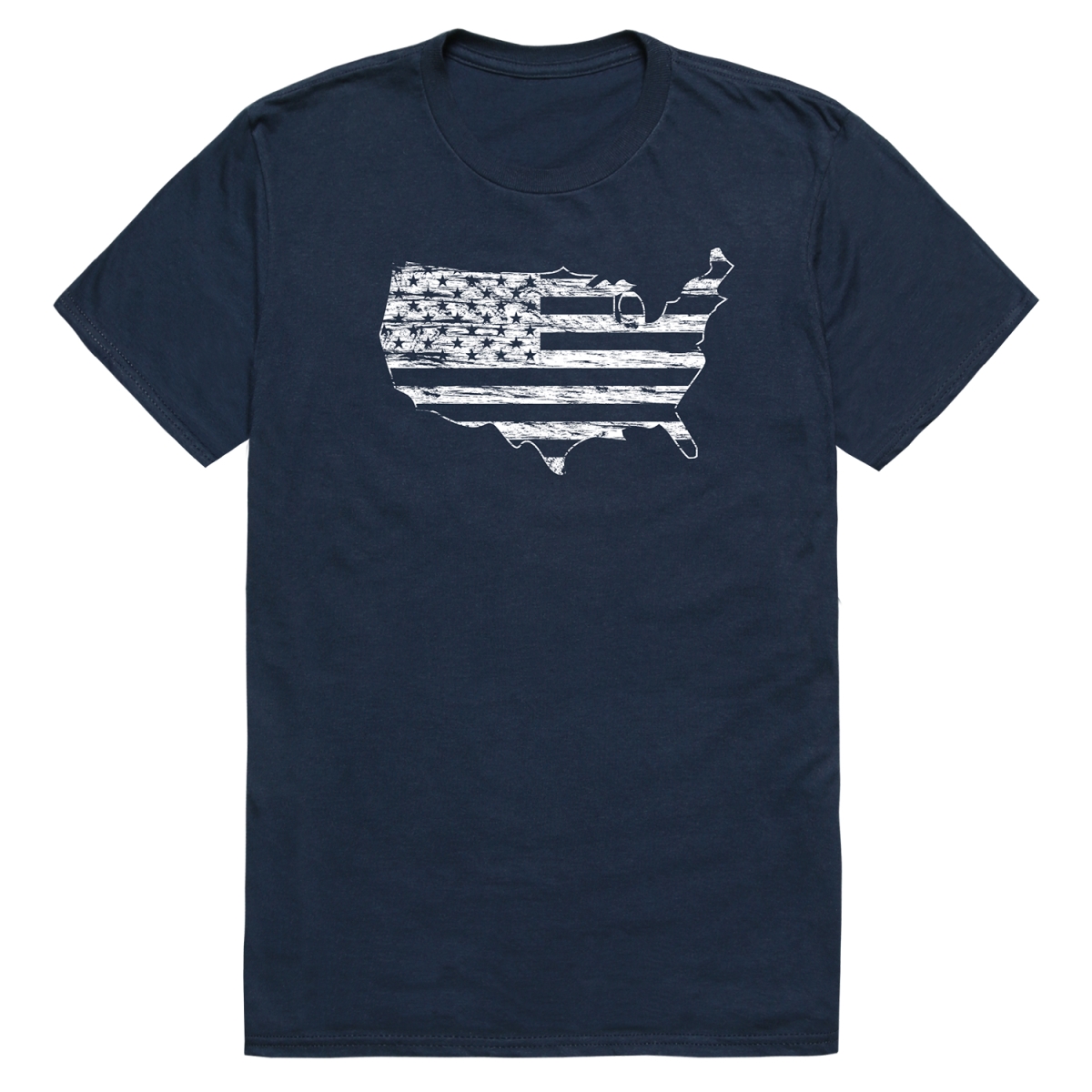 RS6-MAP-NVY-01 Distressed Flag Map Short Sleeve T-Shirt, Navy - Small