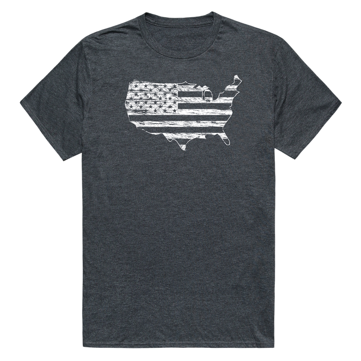 RS8-MAP-HCH-02 Distressed Map Short Sleeve T-Shirt, Heather Charcoal - Medium