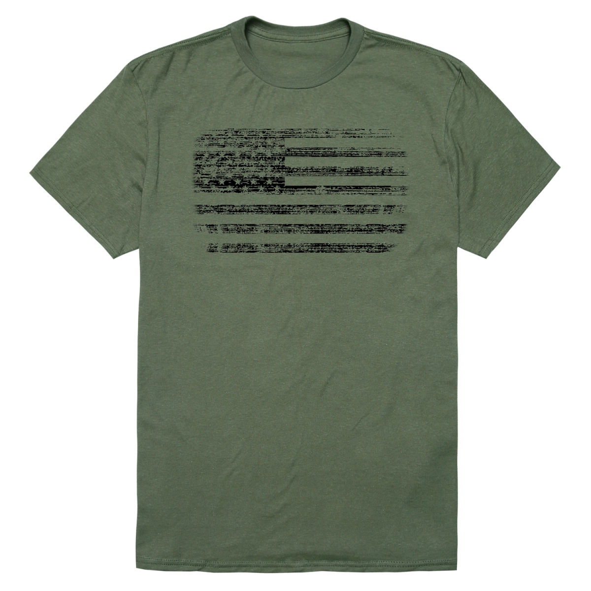 RS8-USA-OLV-03 American Flag Distressed Short Sleeve T-Shirt, Olive - Large