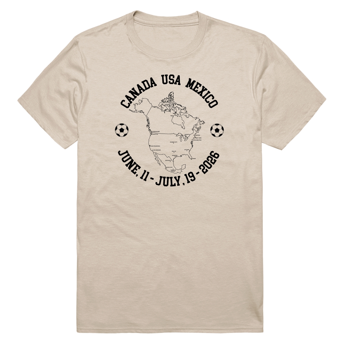 MD1-SB7-SND-02 Soccer Host Cities Map 2026 Short Sleeve T-Shirt, Sand - Medium