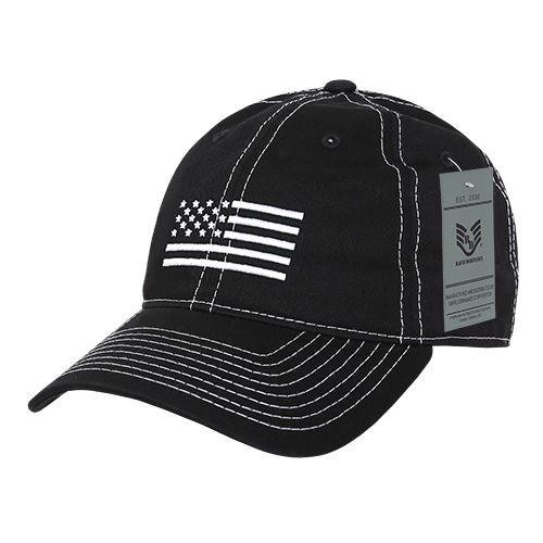 A03-USA4-BLK Relaxed Graphic Cap - Black, White US Flag
