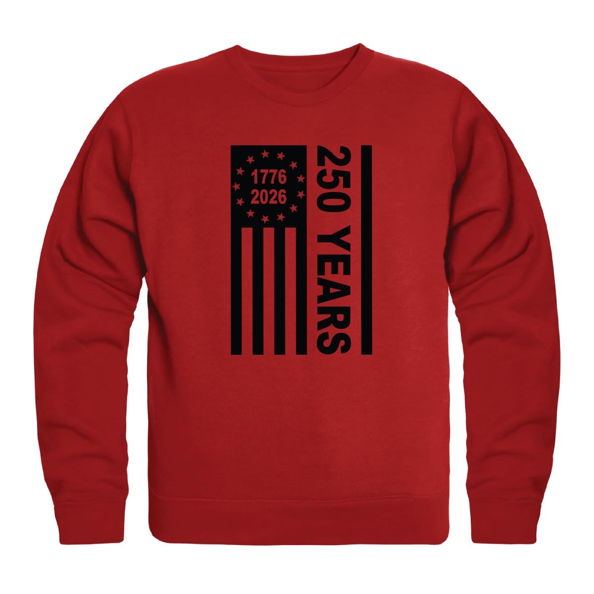 AN5-246-RD2-01 America 250 Years Anniversary Flag Crewneck Long Sleeve T-Shirt, Red - Small