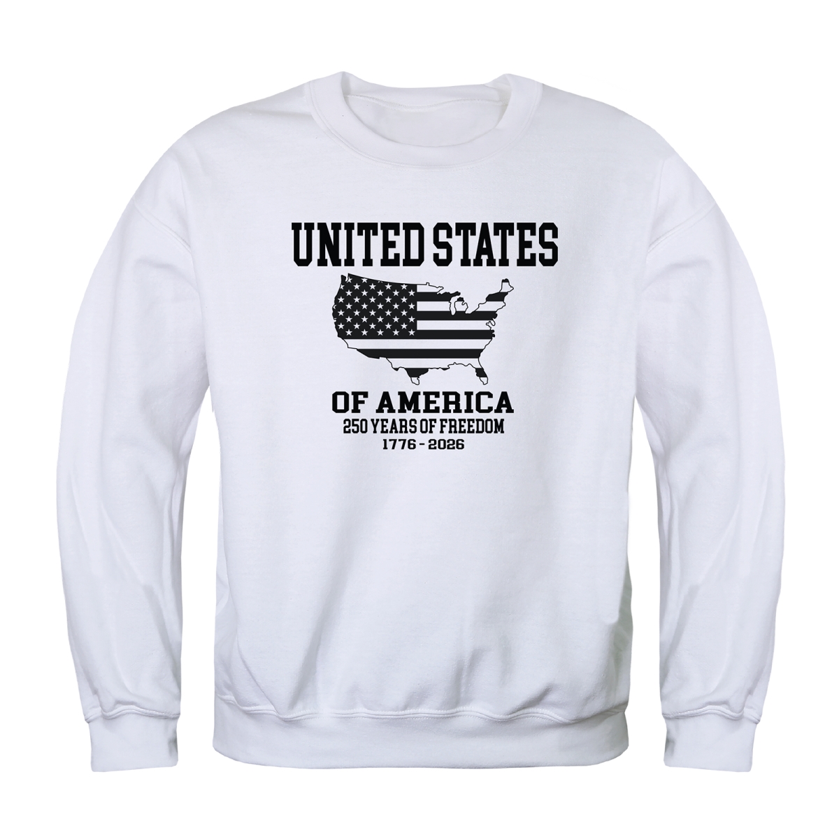 AN5-247-WHT-03 America Anniversary US Map Crewneck Long Sleeve T-Shirt, White - Large