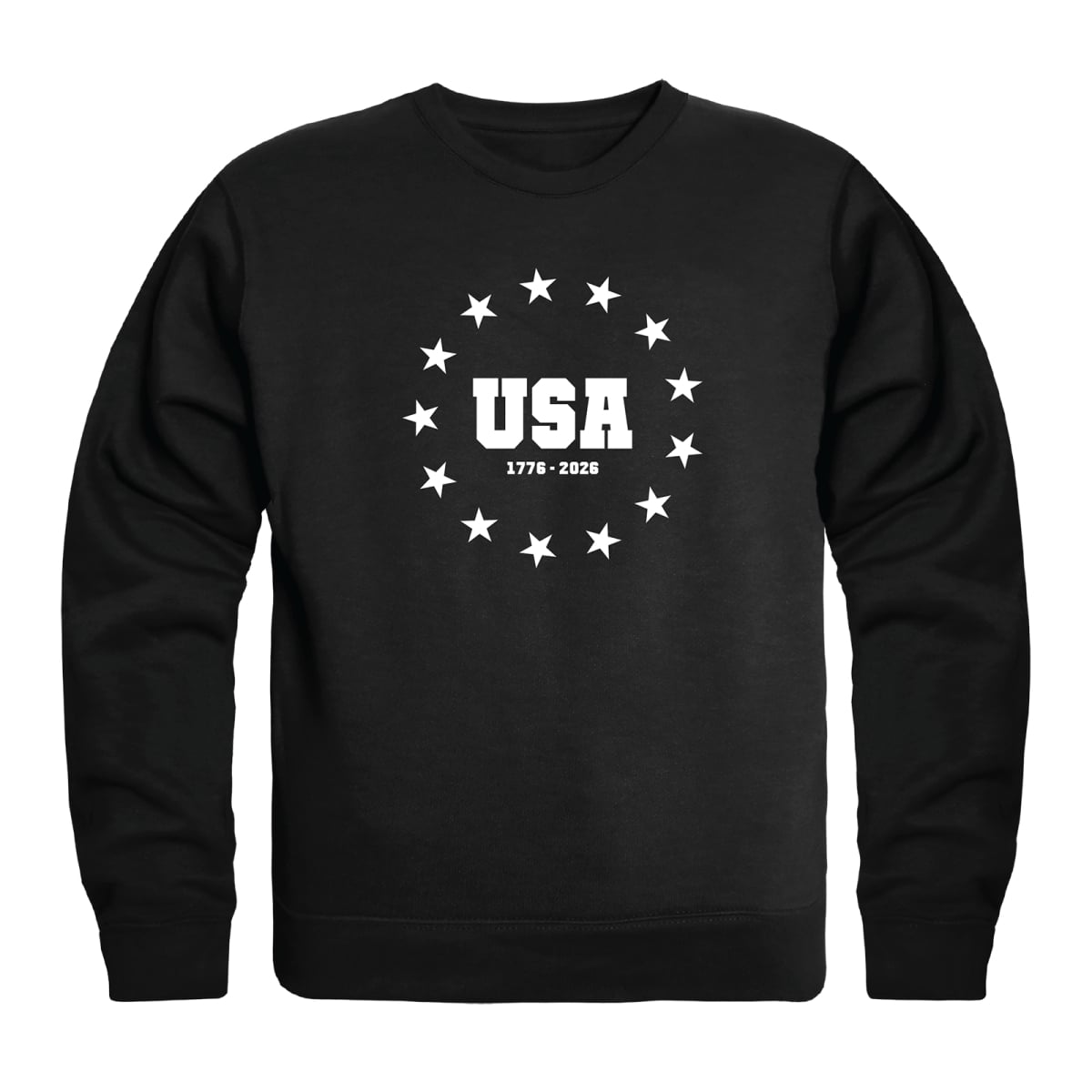 AN5-248-BLK-03 America Anniversary USA Stars Crewneck Long Sleeve T-Shirt, Black - Large