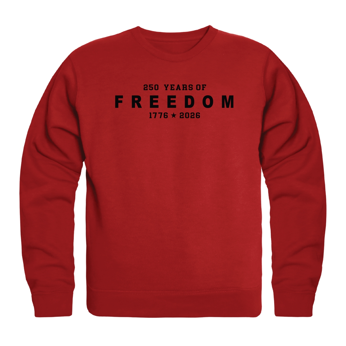 AN5-250-RD2-03 America Anniversary 250 Years of Freedom Crewneck Long Sleeve T-Shirt, Red - Large
