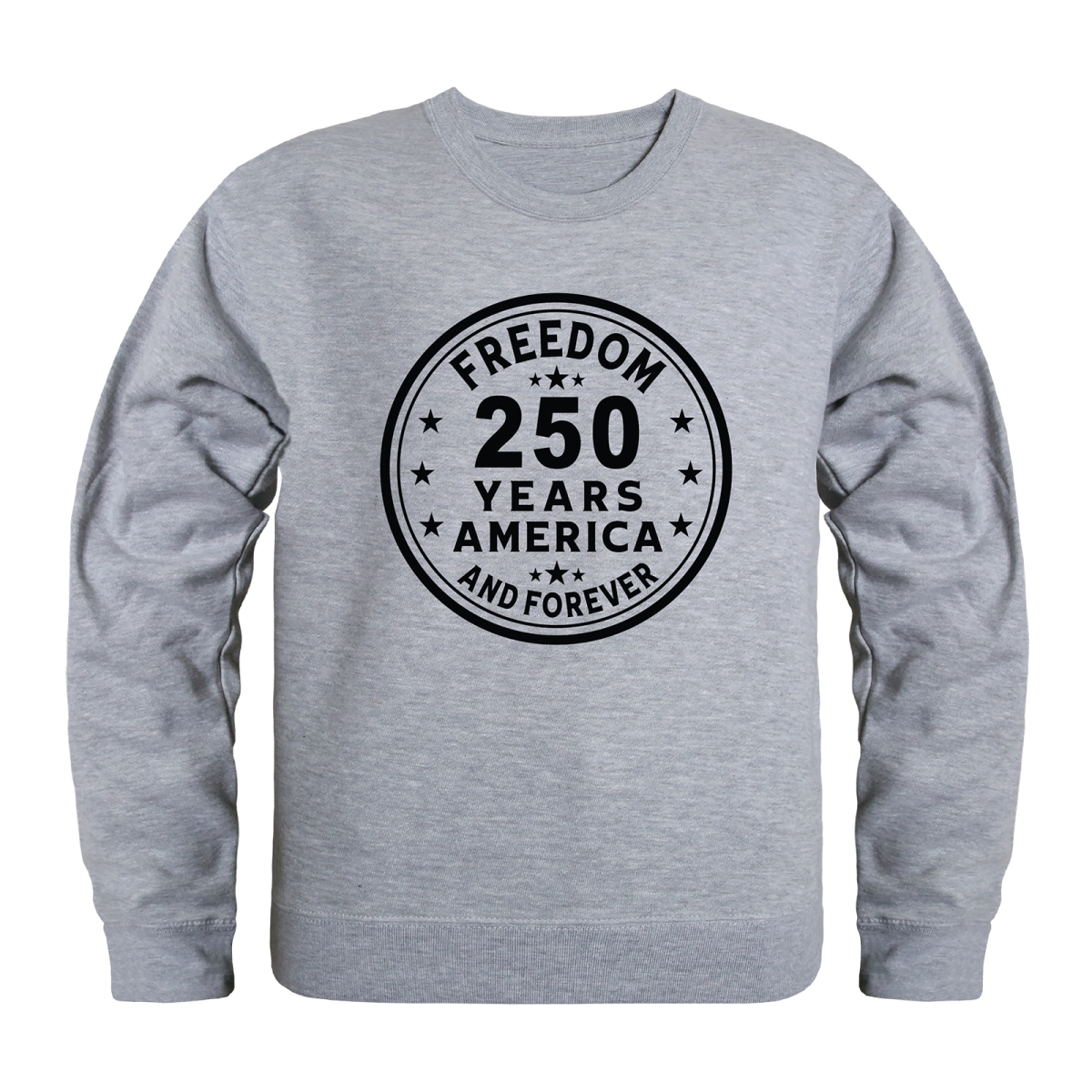 AN5-259-HGY-02 America Anniversary Freedom 250 Years Crewneck Long Sleeve T-Shirt, Heather Gray - Medium